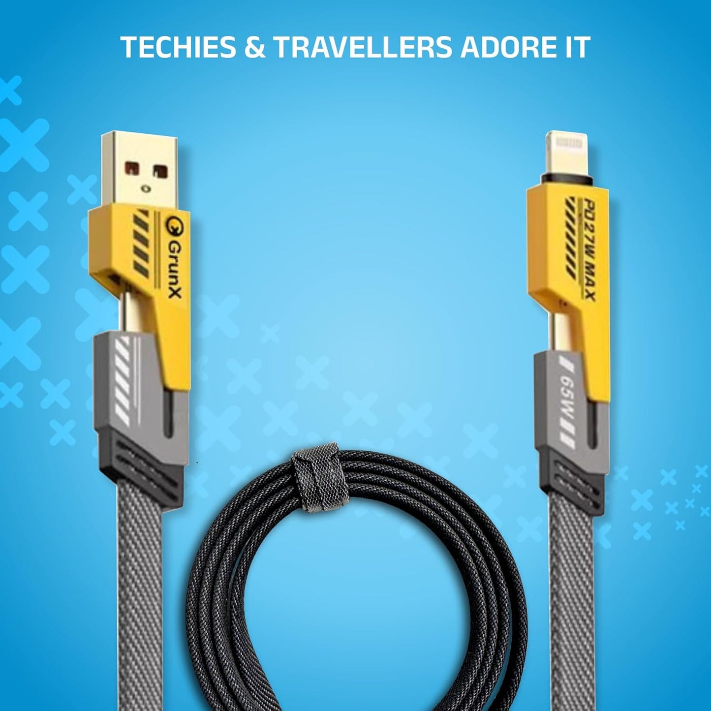 65W 4-in-1 Charging Cable – Fast Charge | Type-C, Lightning, Thunderbolt | Sleek & Durable
