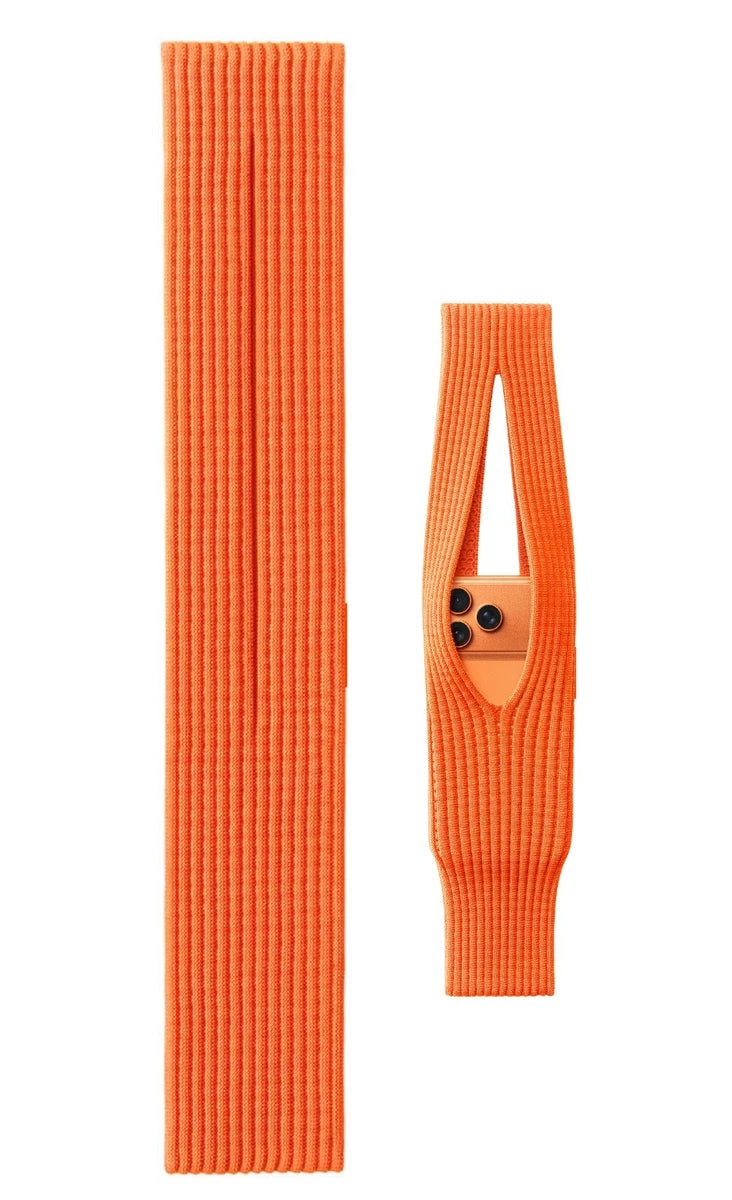 Unisex Hands-Free Scarf with Phone Pocket | 3D-Knit Orange Stripe